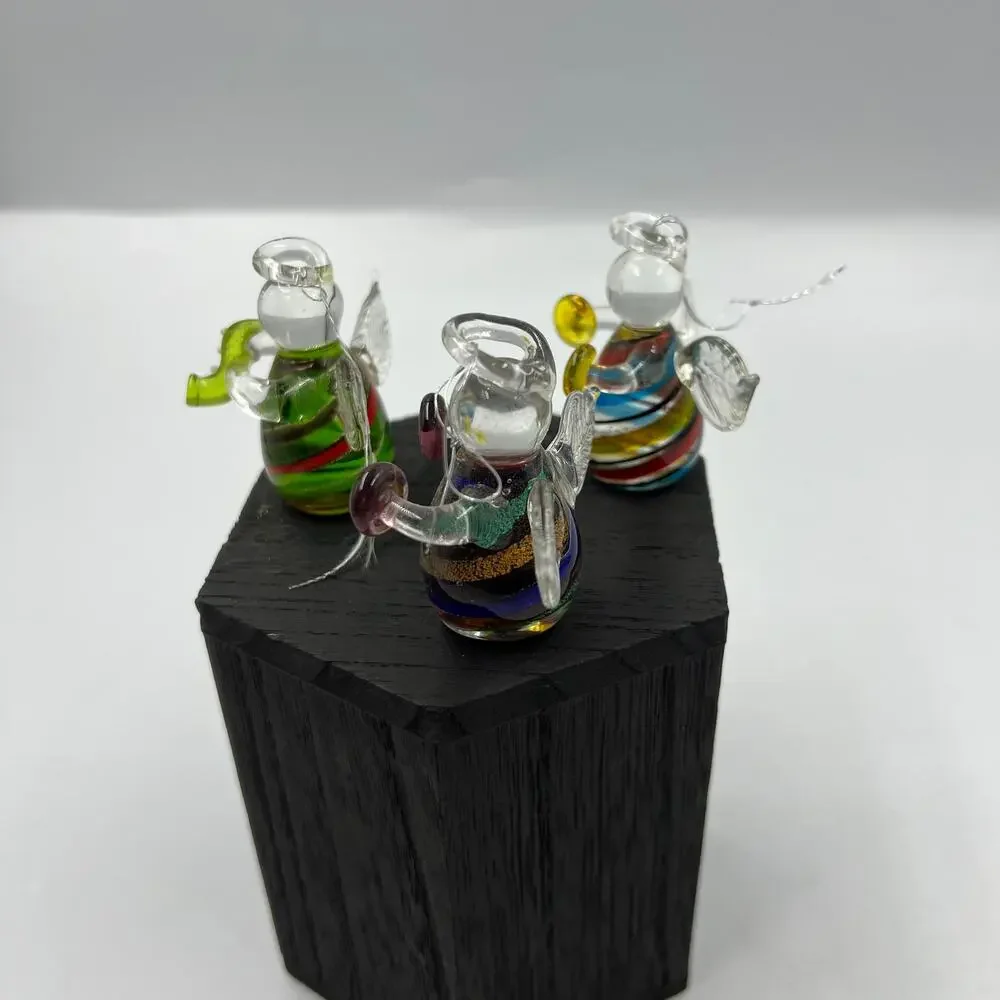 Vintage Hand Blown Mini Instrumental Angel Colorful‎ Figurines Ornaments 3 Piece